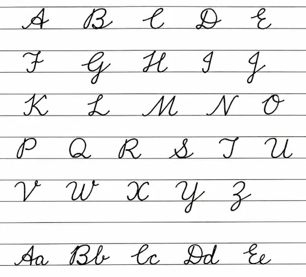 Capital cursive letters A to I