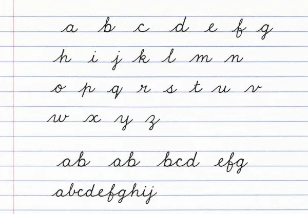 Small cursive letters a to i