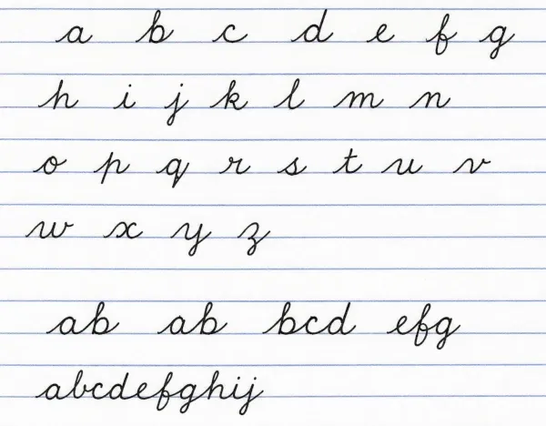 Small cursive letters a to z