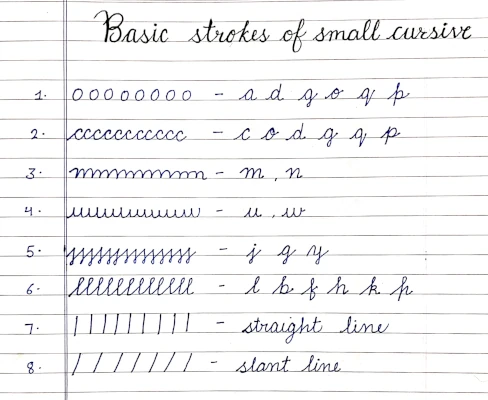 Basic cursive handwriting strokes